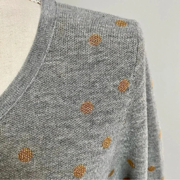 LOFT Gray Gold Foil Polka Dot Sweater Pullover Metallic Detail Size Large - Picture 4 of 15